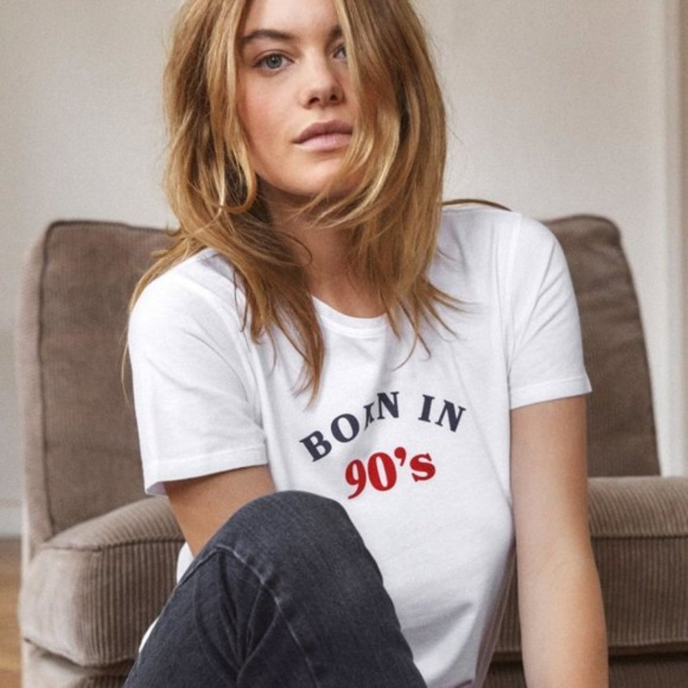 Sezane Born In 90's Graphic Tee Short Sleeve White Large